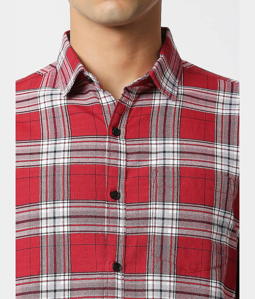 HJ HASASI 100% Cotton Slim Fit Checks Full Sleeves Men's Casual Shirt - Red ( Pack of 1 ) view 2