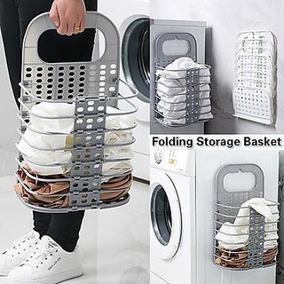 Martand Foldable Plastic Hanging Laundry Basket For Washing Machine Bathroom Kids Dirty Clothes Storage view 2
