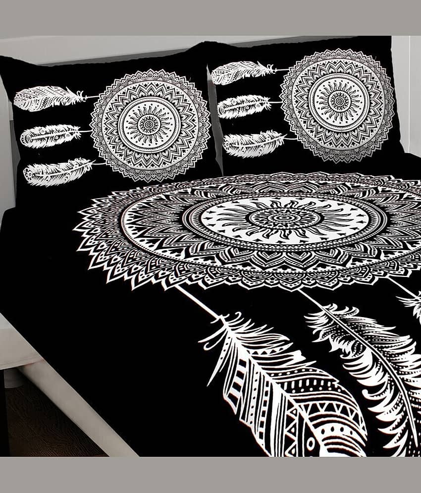 CLOTHORO Cotton 1 Double King Bedsheet with 2 Pillow Covers ( Black ) view 2