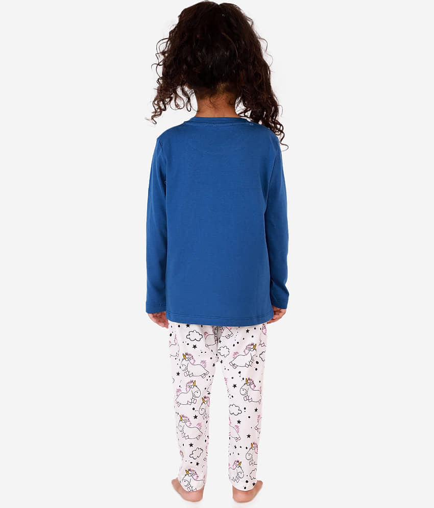 Lazy Shark Pack of 1 Girls Cotton Blend Nightsuit Set ( Blue ) view 2