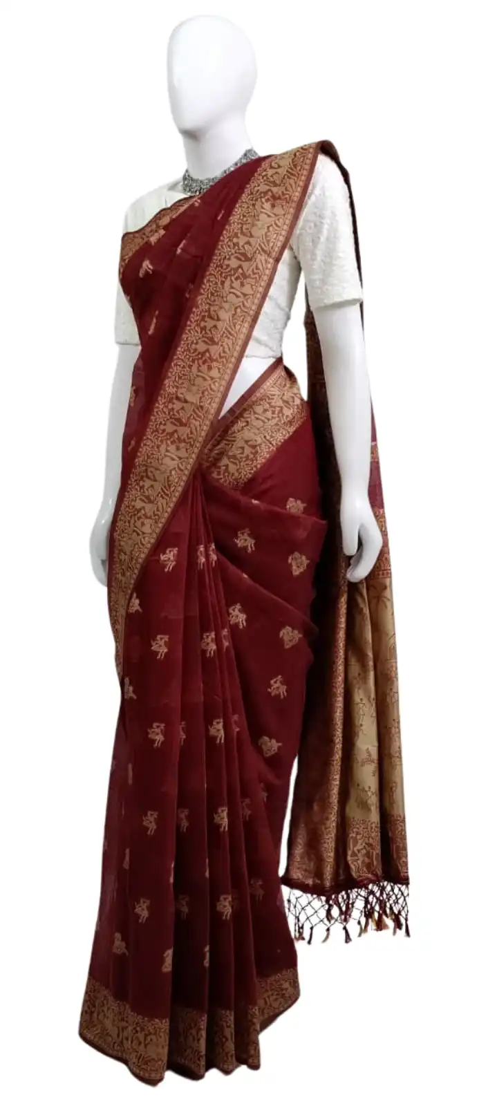Saura Art Handloom Saree Dark Maroon Story Pallu view 2