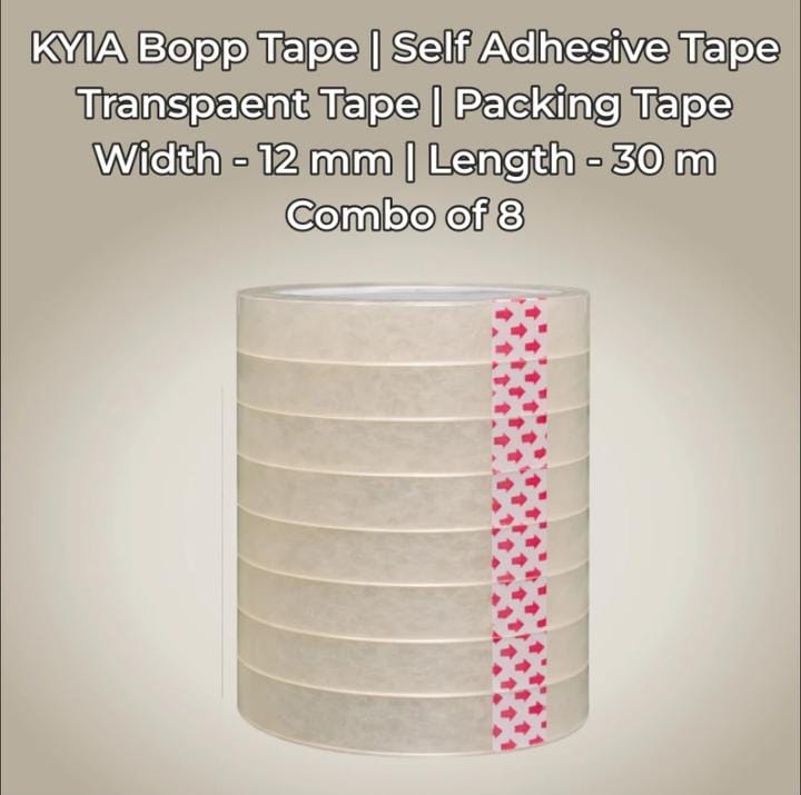 KYIA BOPP Self Adhesive Transparent Packing Tape 12mm x 30m Combo of 8 view 2