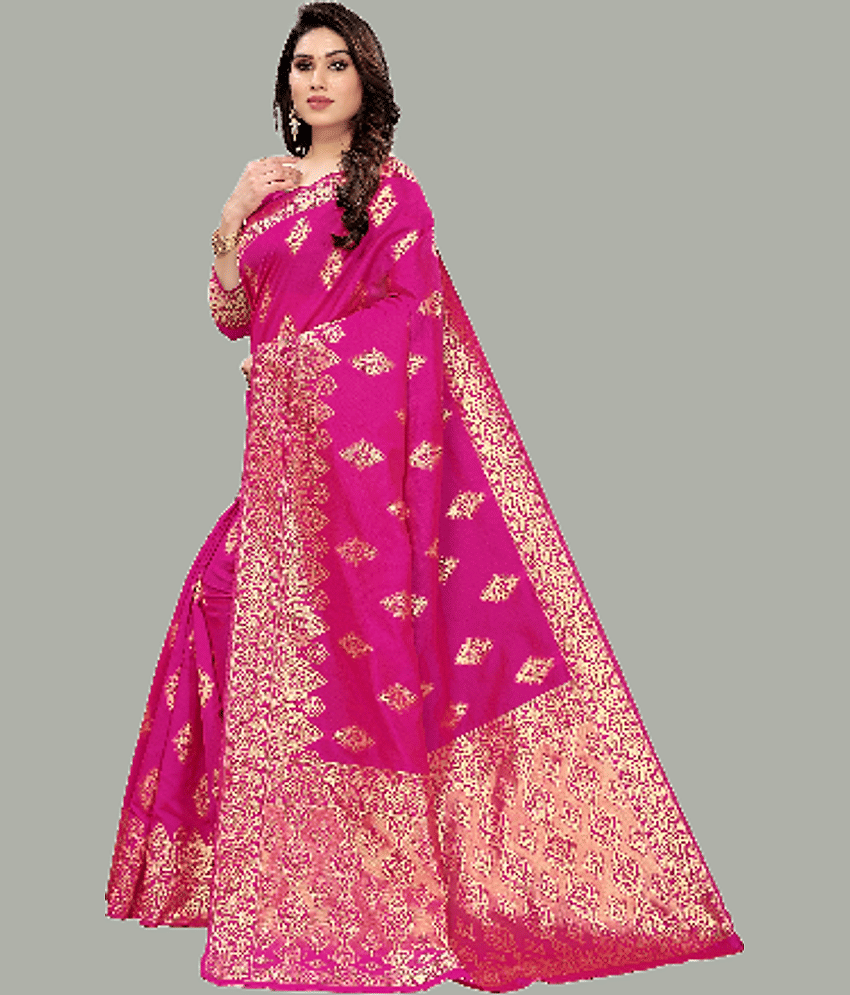 GARIYA Banarasi Silk Embellished Saree With Unstitched Blouse Piece ( Blue ) view 2