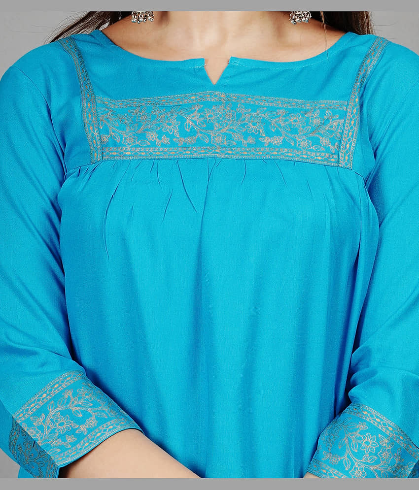 Smien Women's Rayon Tunic ( Light Blue ) view 2