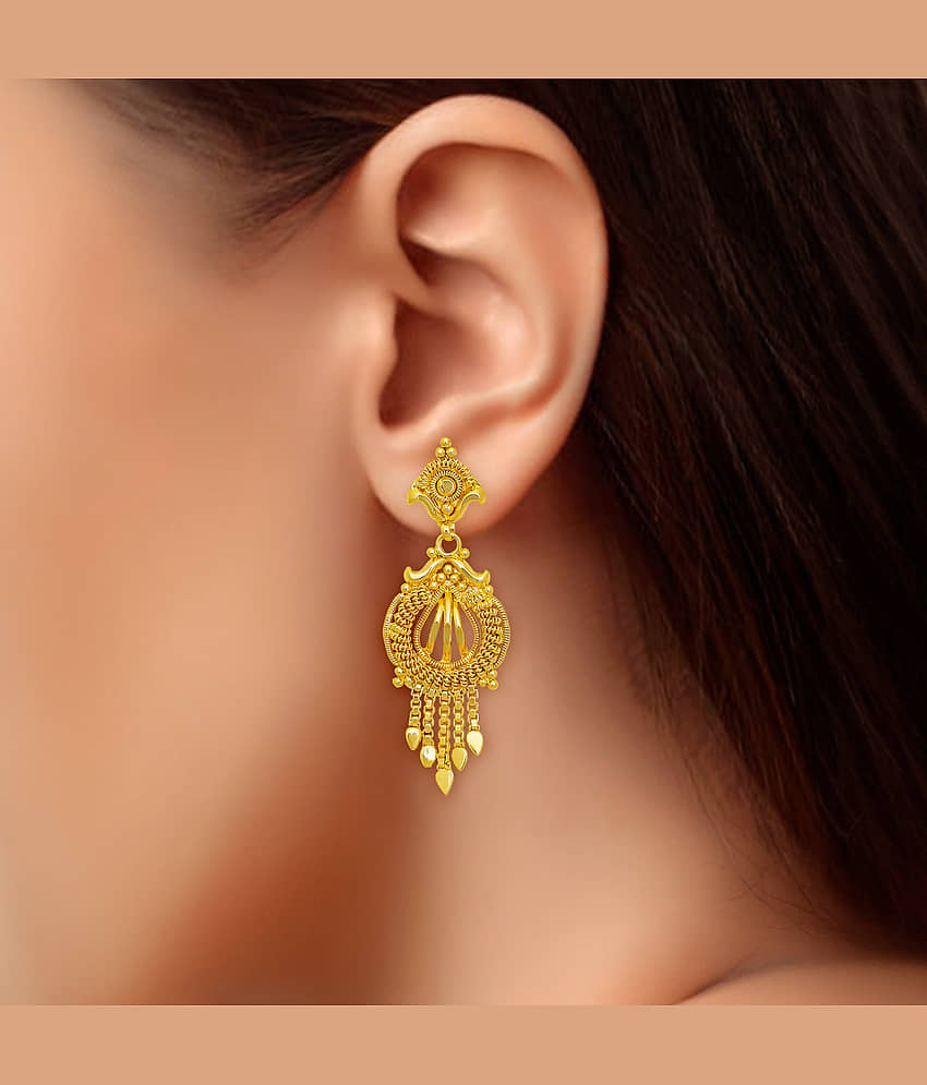 LUV FASHION Golden Drop Earrings ( Pack of 1 ) view 2