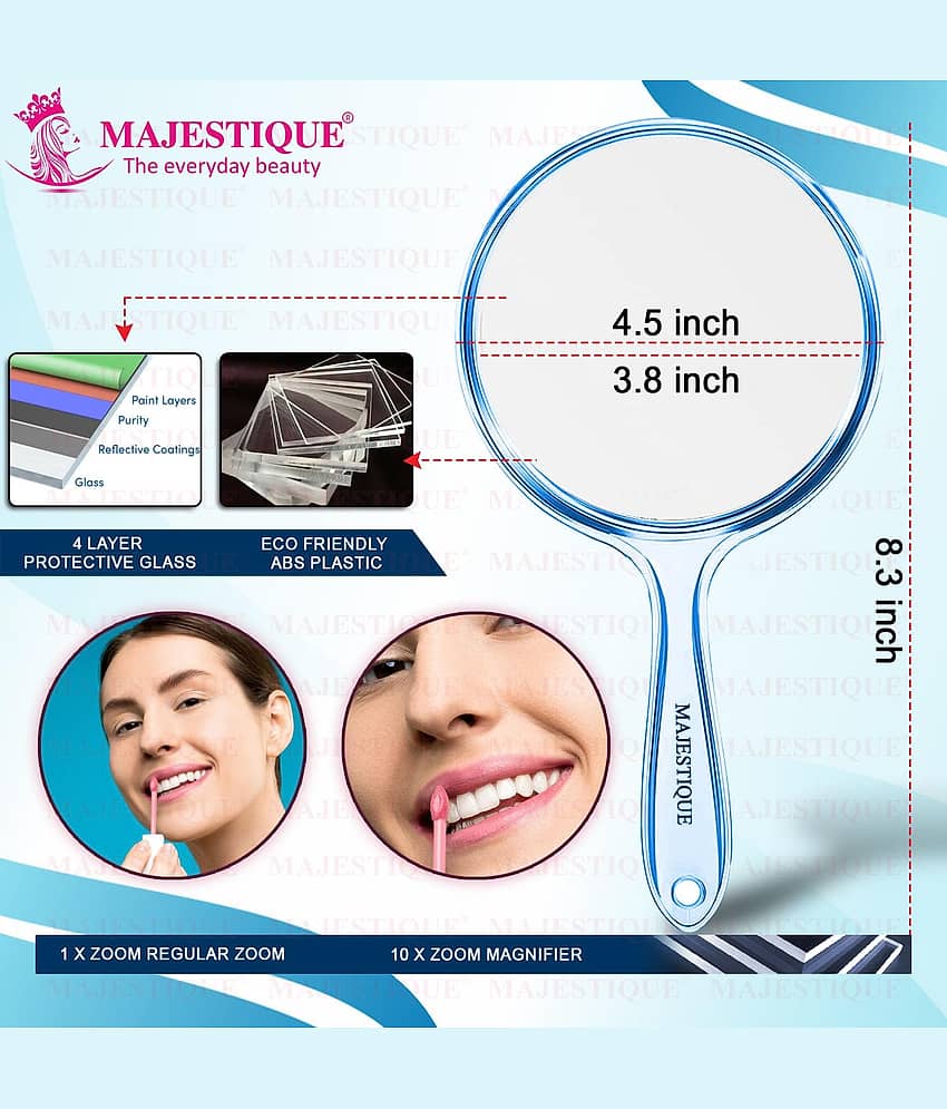 Majestique Dual Side Large Handheld Mirror, 1X/10X Magnifying Perfect for Shaving, Makeup - Blue view 2