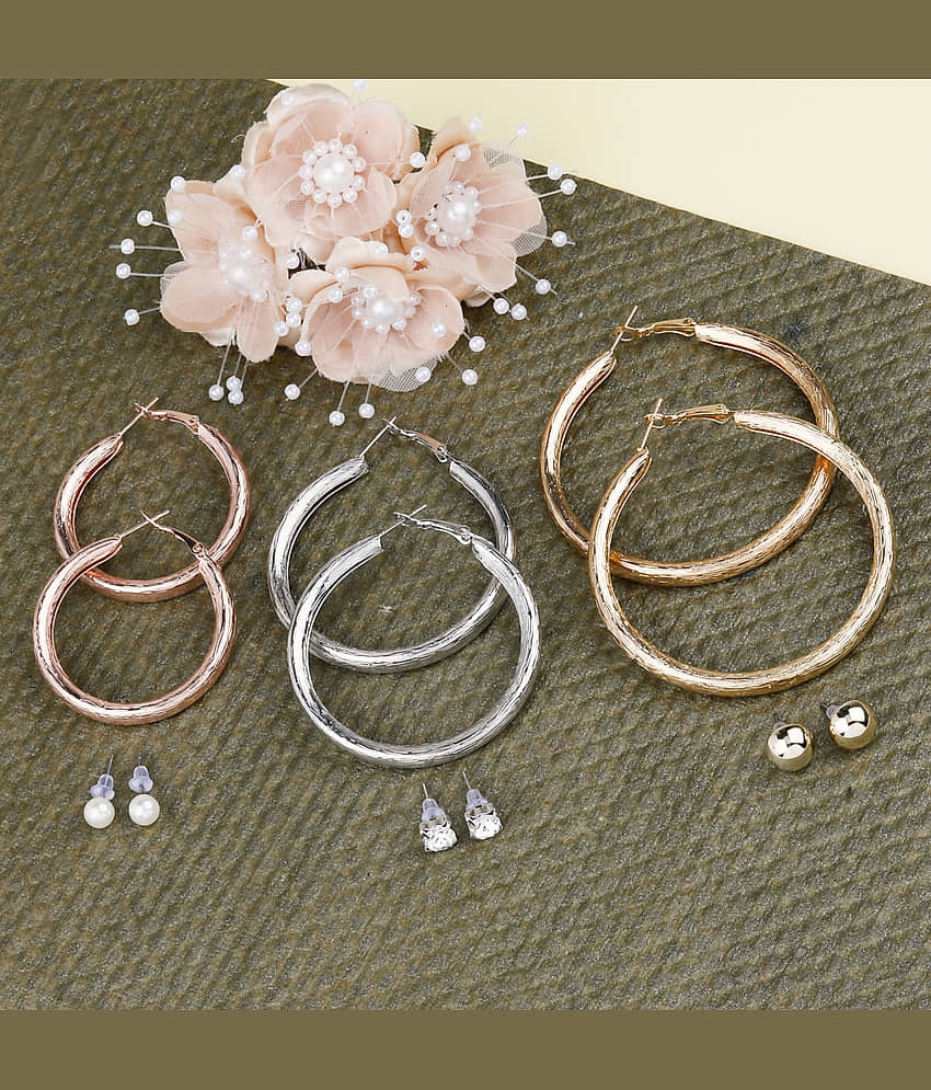 Silver Shine Stylish Fashion Earring Combo 3 Bali With 3 Studs Set For Women Girls view 2