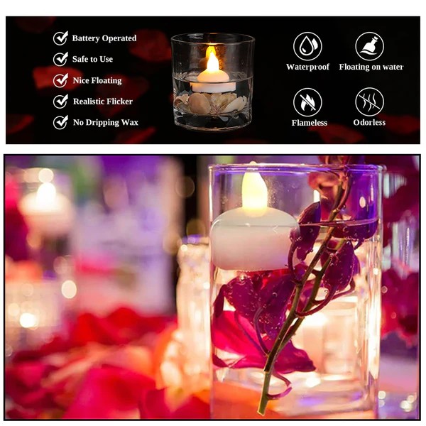 Set of 12 Flameless Floating Candles Battery Operated Tea Lights Tealight Candle - Decorative, Wedding., Diwali( Diya , Divo , Diva , Deepak , Jyoti ,) view 2