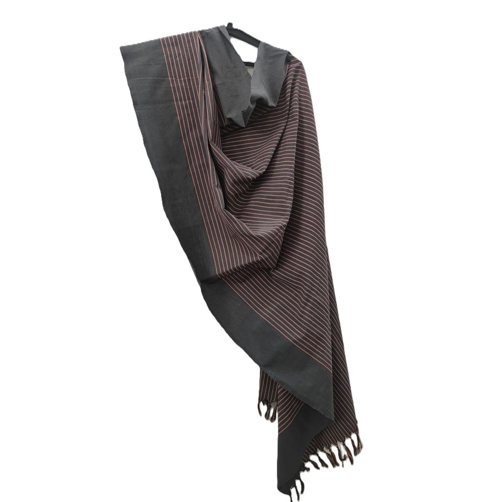 Dhaga Vishwas Ka Handloom Cotton Stole Grey with Red Stripes view 2