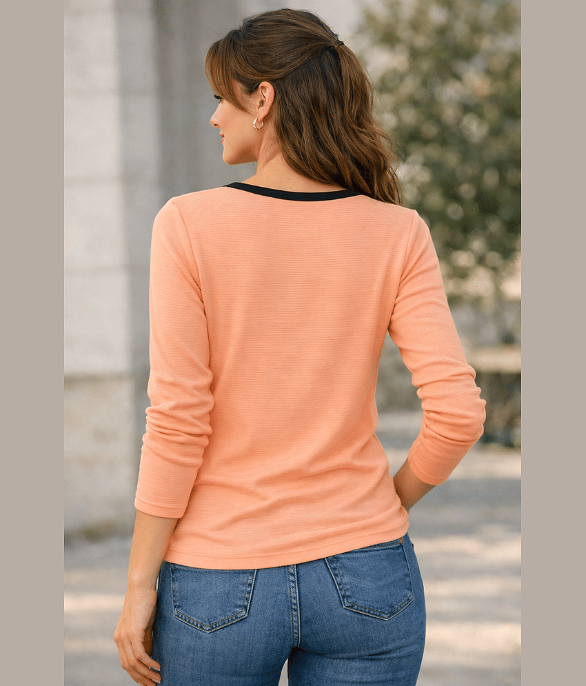 PERSONALITEE Women Cotton Blend Solid Regular Fit V-Neck T-Shirt ( Peach ) view 2