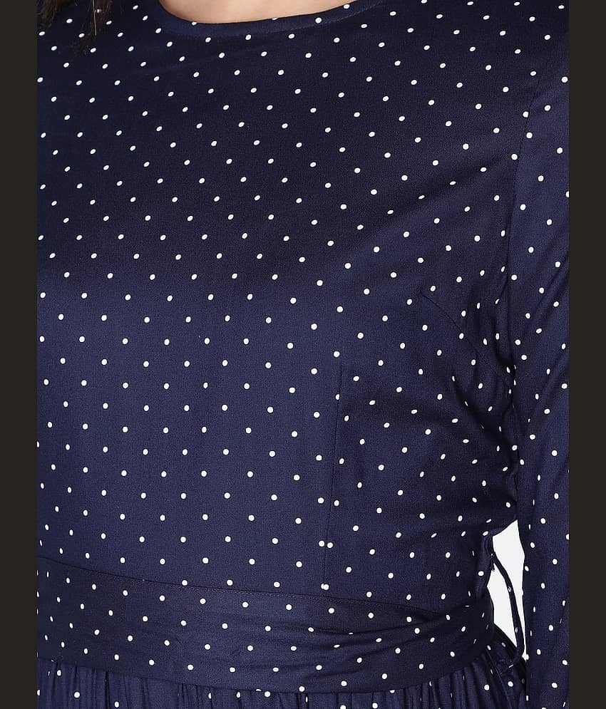 NUEVOSDAMAS Women Rayon Printed Fit & Flare Dress ( Navy Blue ) view 2