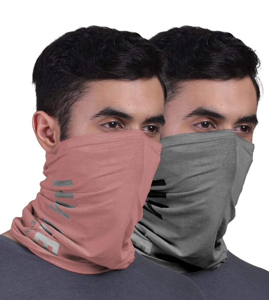 FREECULTR Unisex Bamboo Bandana, Anti Microbial Super Soft & Comfort Fit, Breathable Multipurpose Headband, Face Mask for Dust Protection and Sun - Printed Pack of 2-Charcoal,Cuban Peach