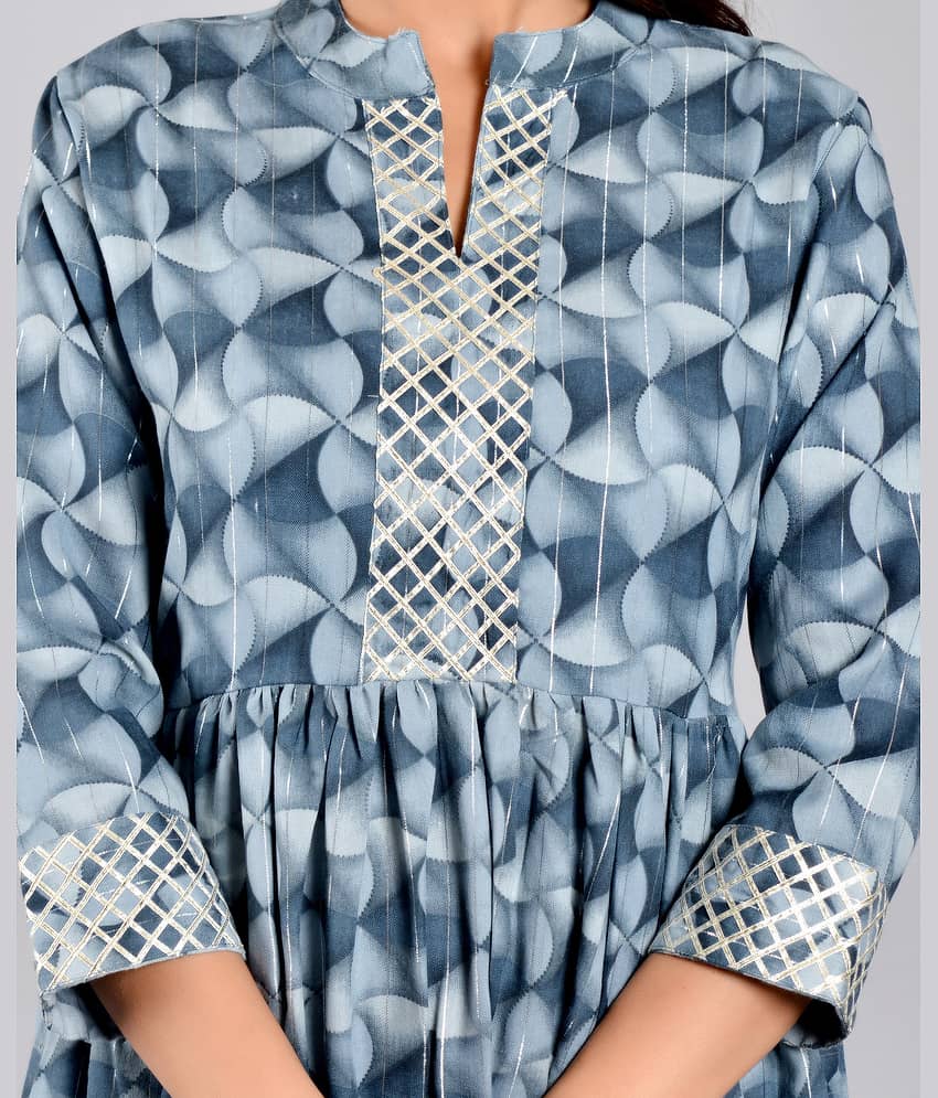 ZAMAISHA - Blue Rayon Women's A-line Kurti ( Pack of 1 ) view 2