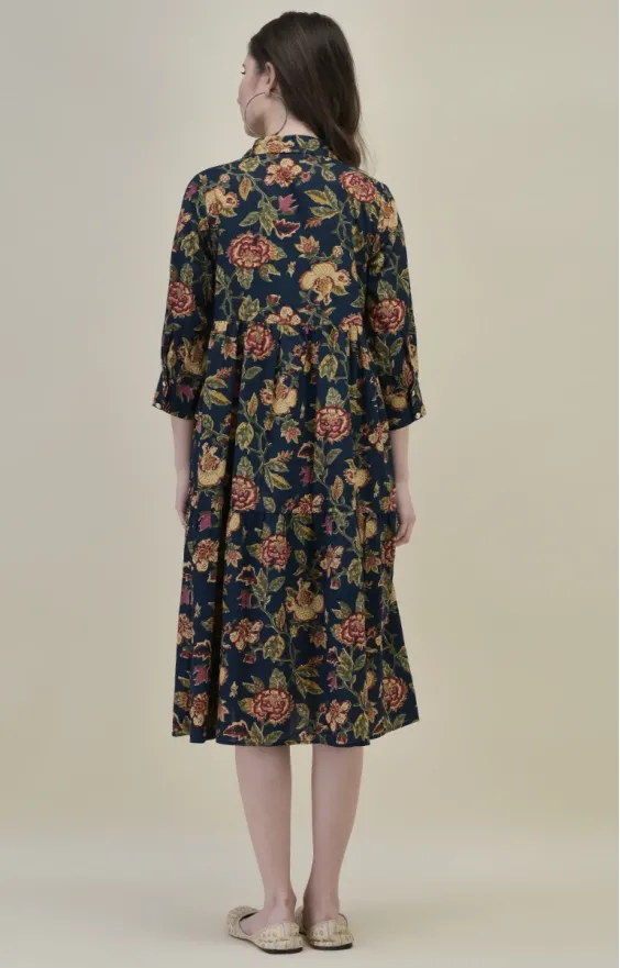 Blue & Red Three-Tier Midi Dress view 2