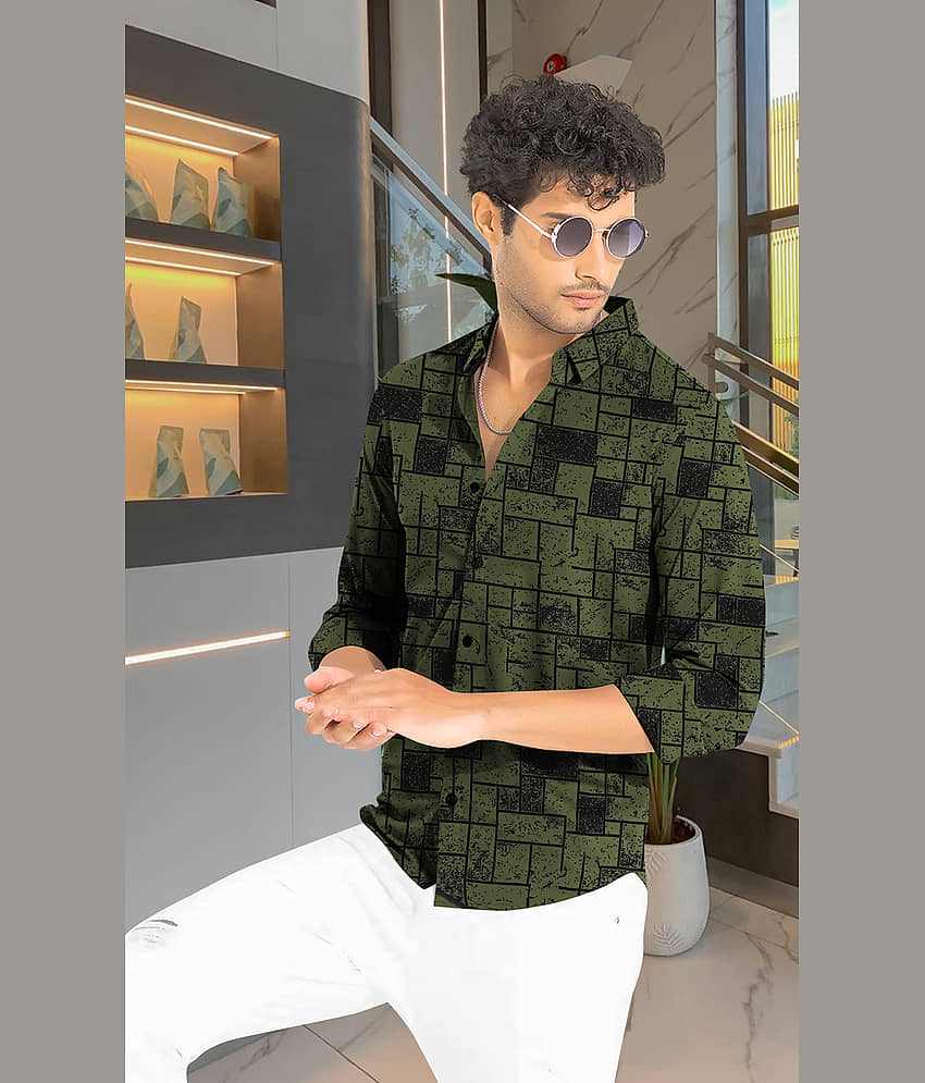 Le Pery Cotton Blend Regular Fit Checks Full Sleeves Men's Casual Shirt - Green ( Pack of 1 )