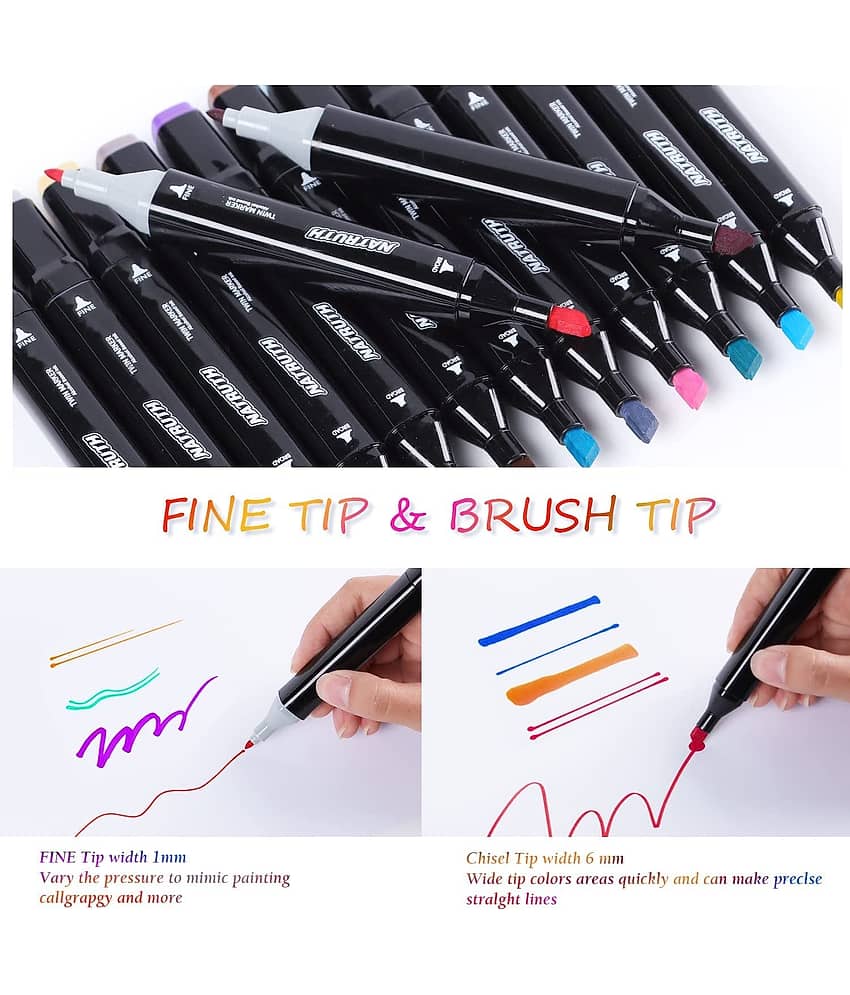 SKYVILLA Dual Tip Art Markers 48 Colours with Carrying Case for Painting Sketching Calligraphy Drawing - Odorless & Non Toxic Twin Head Permanent Colouring Marker Pens for Kids Adult Beginners view 2