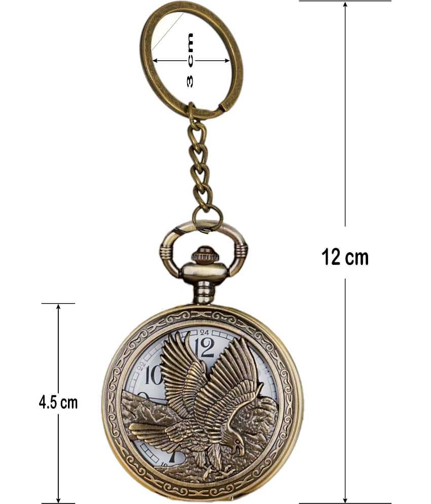 Vintage Bronze Eagle Pocket Watch Keychain | Durable Gift for Kids Boys Girls | Cool Backpack Charm Holder view 2