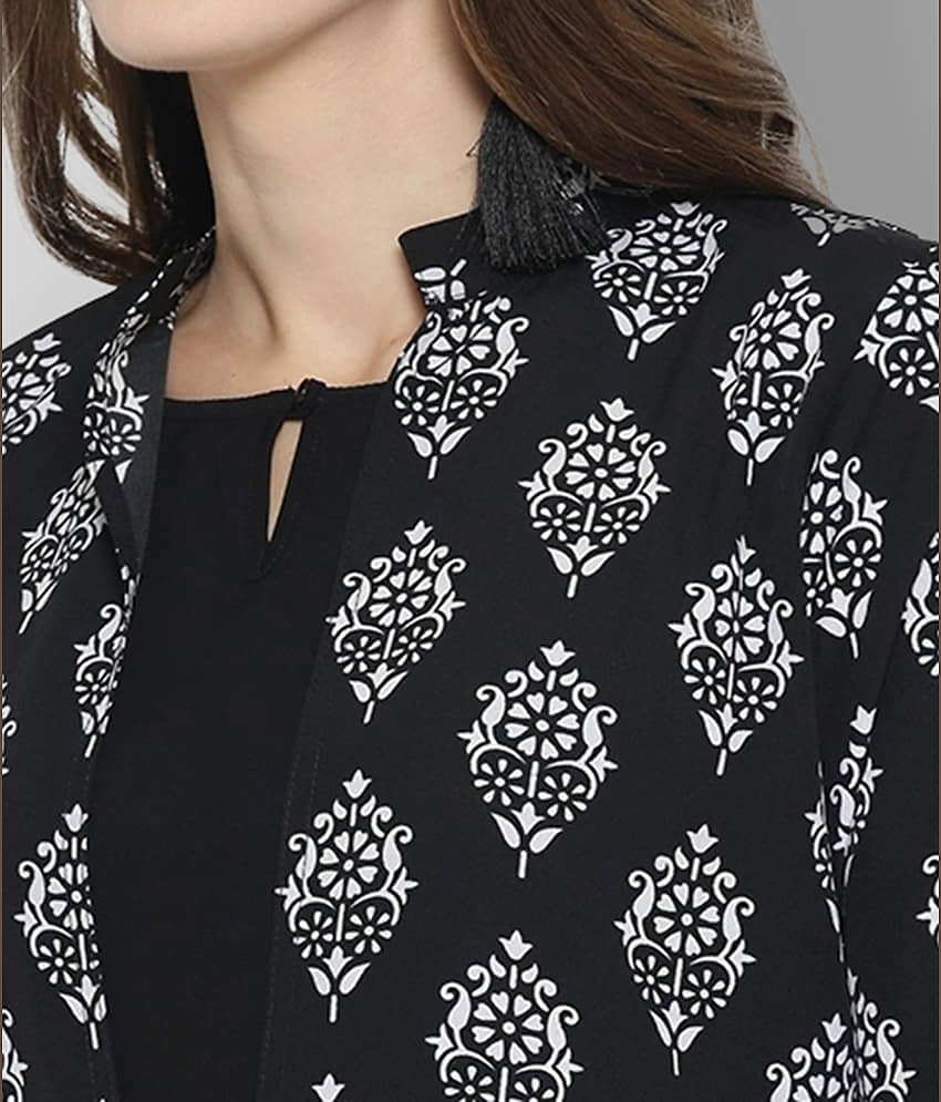 Cottinfab - Black Crepe Women's Jacket Style Kurti ( Pack of 1 ) view 2