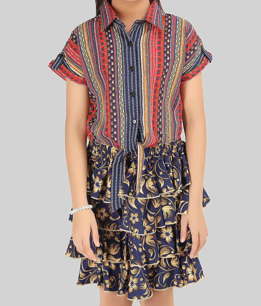 Being Naughty Pack of 1 Girls Polyester Top With Skirt ( Blue ) view 2