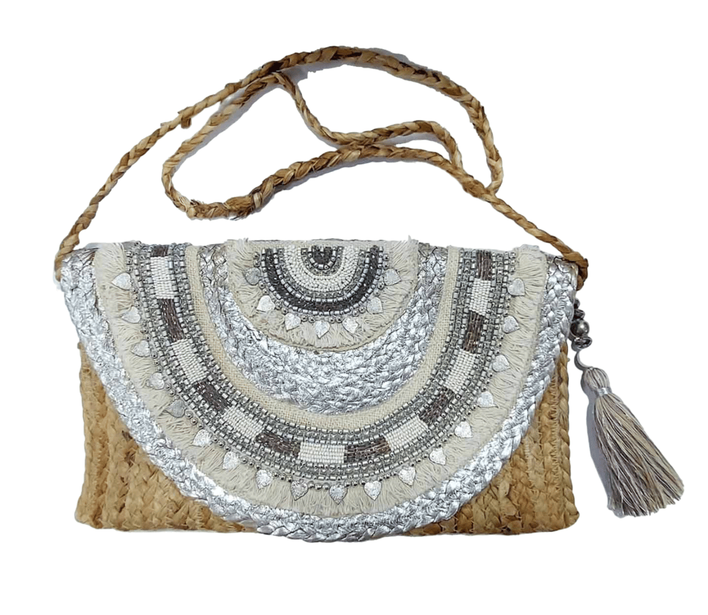 Jute Sling Bag with Embellishments And Beautiful Handmade Tassel
