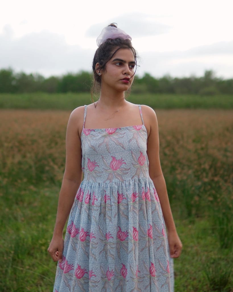 Ethereal Blue Organic Cotton Dress by Aagaaz Jaipur view 2