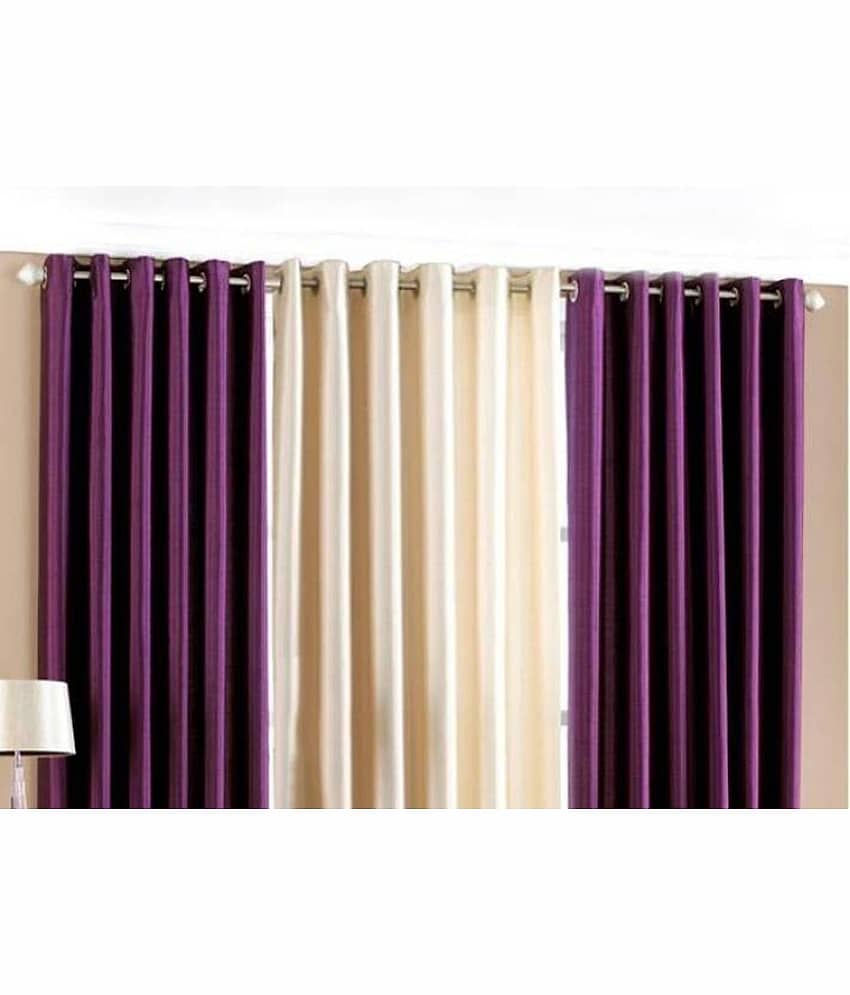N2C Home Solid Semi-Transparent Eyelet Curtain 5 ft ( Pack of 3 ) - Purple view 2