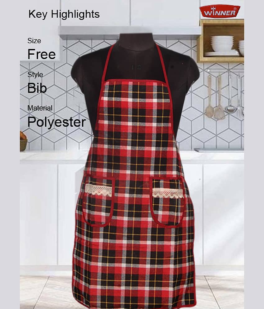 WINNER Polyester Checks Kitchen Apron with 2 Center Pocket ( Pack of 1 )