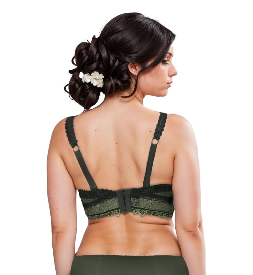 "Women's Push-Up Bra with Lace Detailing - Stylish Floral Pattern, Comfortable Support, Adjustable Straps, Green view 2