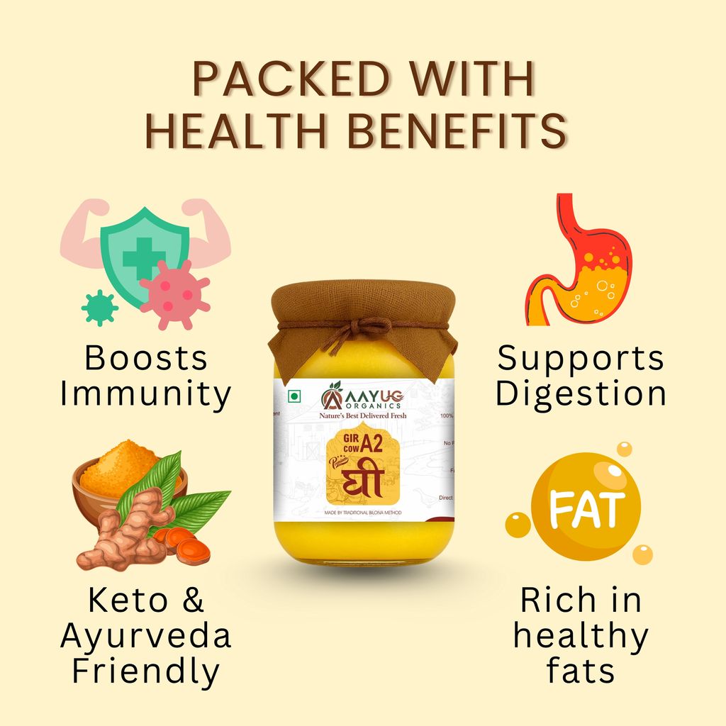 Aayug A2 Gir Cow Ghee | Traditional Bilona Method A2 Cow Ghee | Grassfed, Pure and Healthy Gir Cow Ghee view 2
