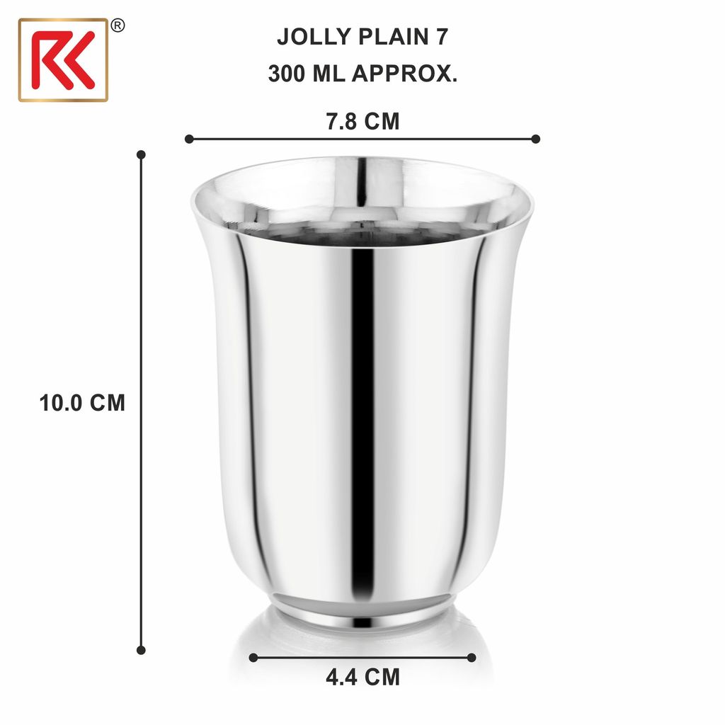 RK Jolly 7 Stainless Steel Glass Set of 2-300ml Each | Mirror Polish, Food Grade | Scratch Resistant, Serving Glass | for Water Juice. (Silver) view 2