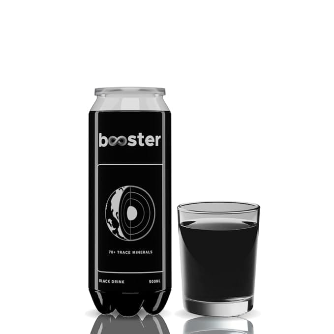 Booster Black Alkaline Drink 500 ml (Pack of 12) - High pH Premium Alkaline Water with Fulvic Minerals for Superior Hydration & Detoxification