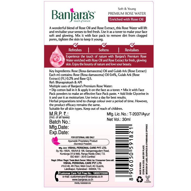 Banjara's Premium Rose Water, 30 ml view 2