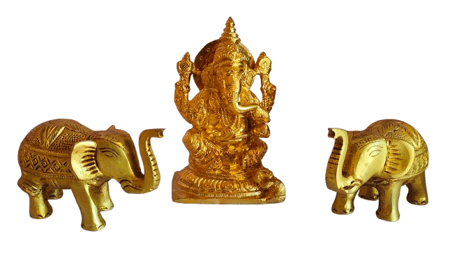 A Pair of Golden Brass Elephants view 2