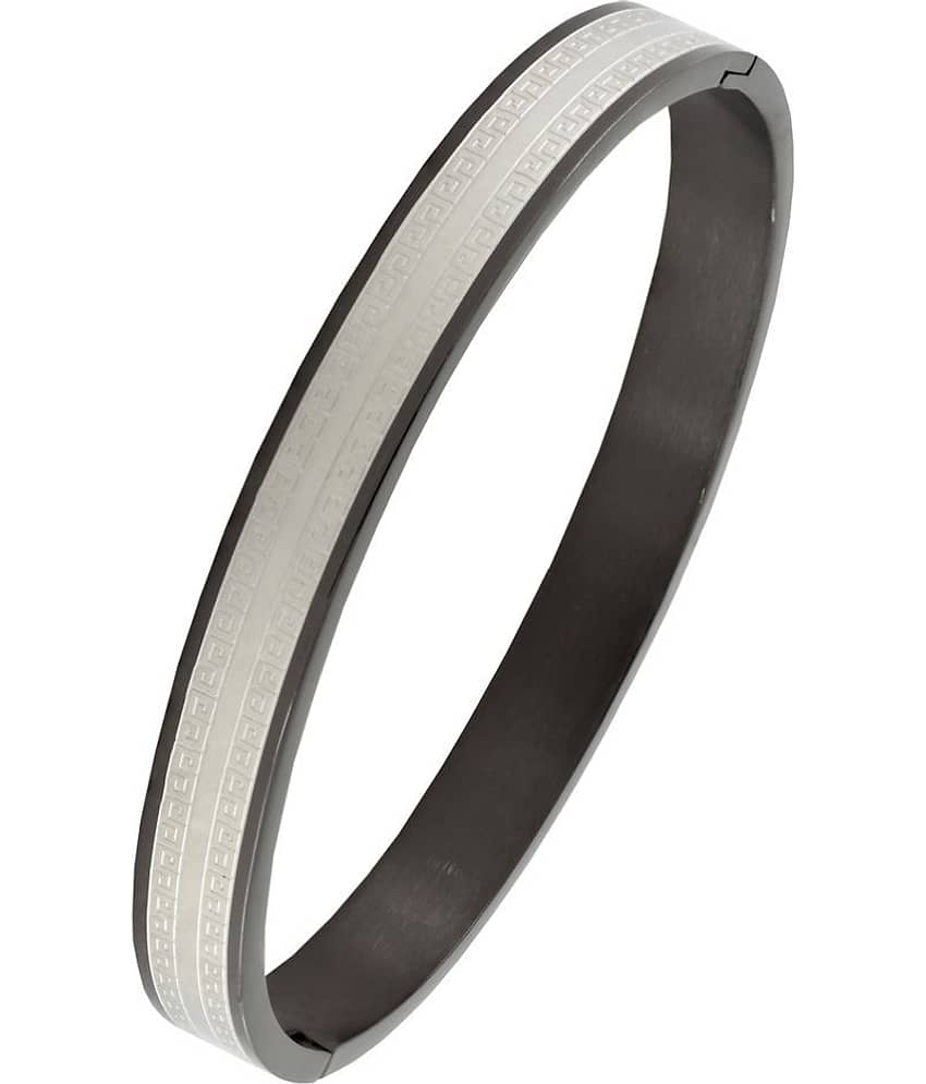 Italian Designer Black Silver Surgical Stainless Steel Openable Free Size Kada Bangle Bracelet Men Boy