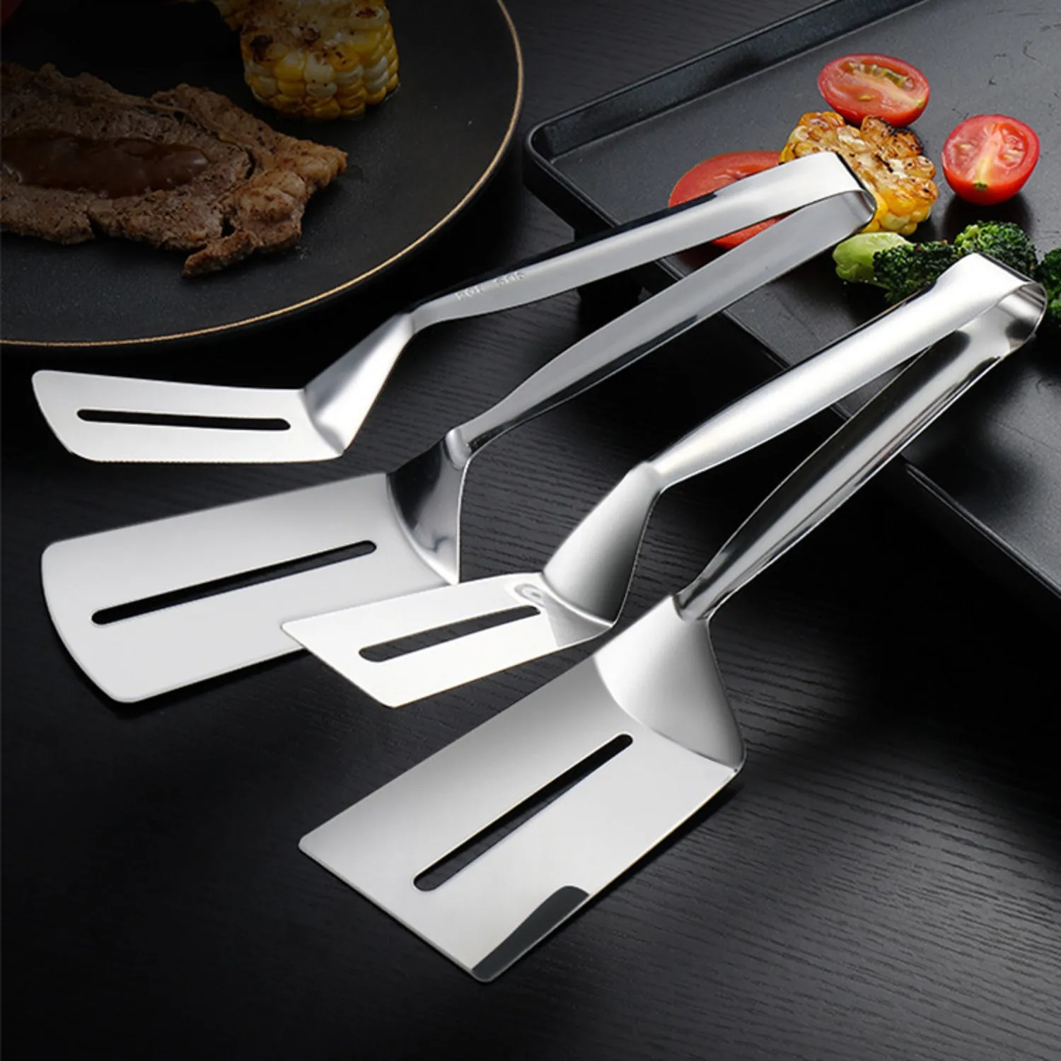 Kitchen Pizza Pasta Clip Clamp BBQ Salad Frying Turner Stainless Steel Food Bread Tong view 2