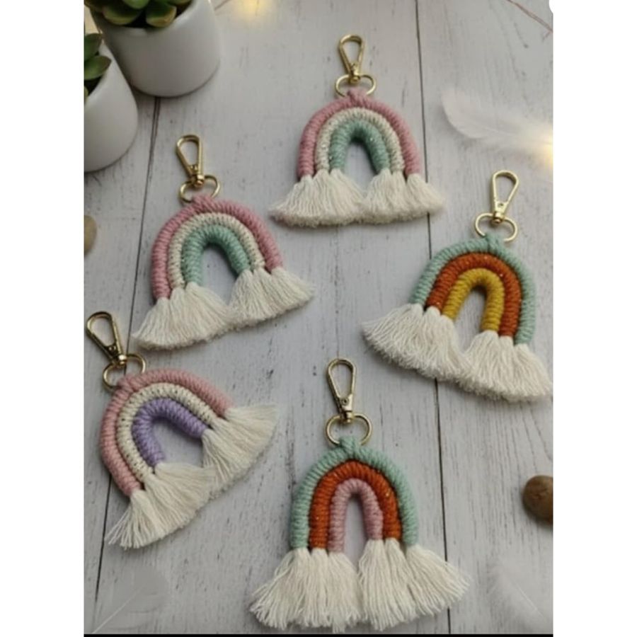 Handmade Macrame Crochet Boho Handwoven Cute Rainbow keychain for Girls, Boys, Men, Women.