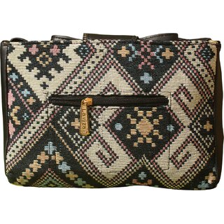 Ethnic Geometric Tapestry Crossbody Sling Bag with Leather Strap view 2
