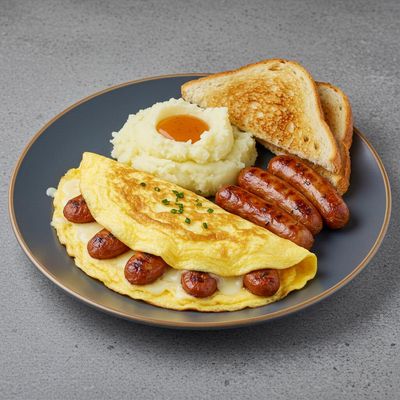 Cheese Omelette+ Chicken Sausage 2 + Mashed Potatoes + Toast