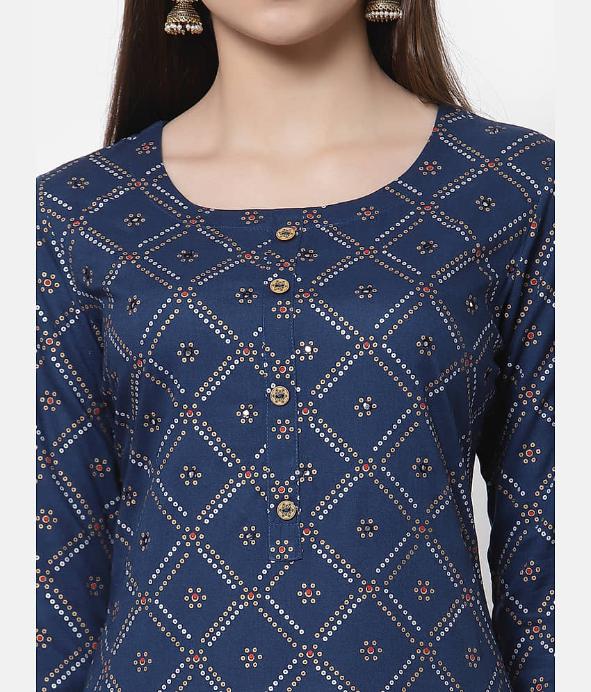 HISHAM - Navy Rayon Women's Straight Kurti ( Pack of 1 ) view 2
