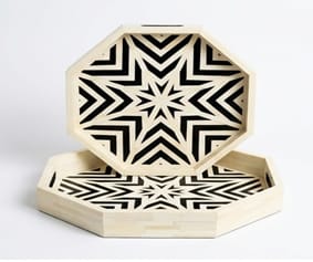 Octagonal Bone Inlay Geometric Serving Trays (Set of 2)