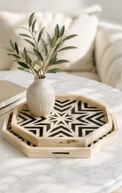 Octagonal Bone Inlay Geometric Serving Trays (Set of 2) view 2