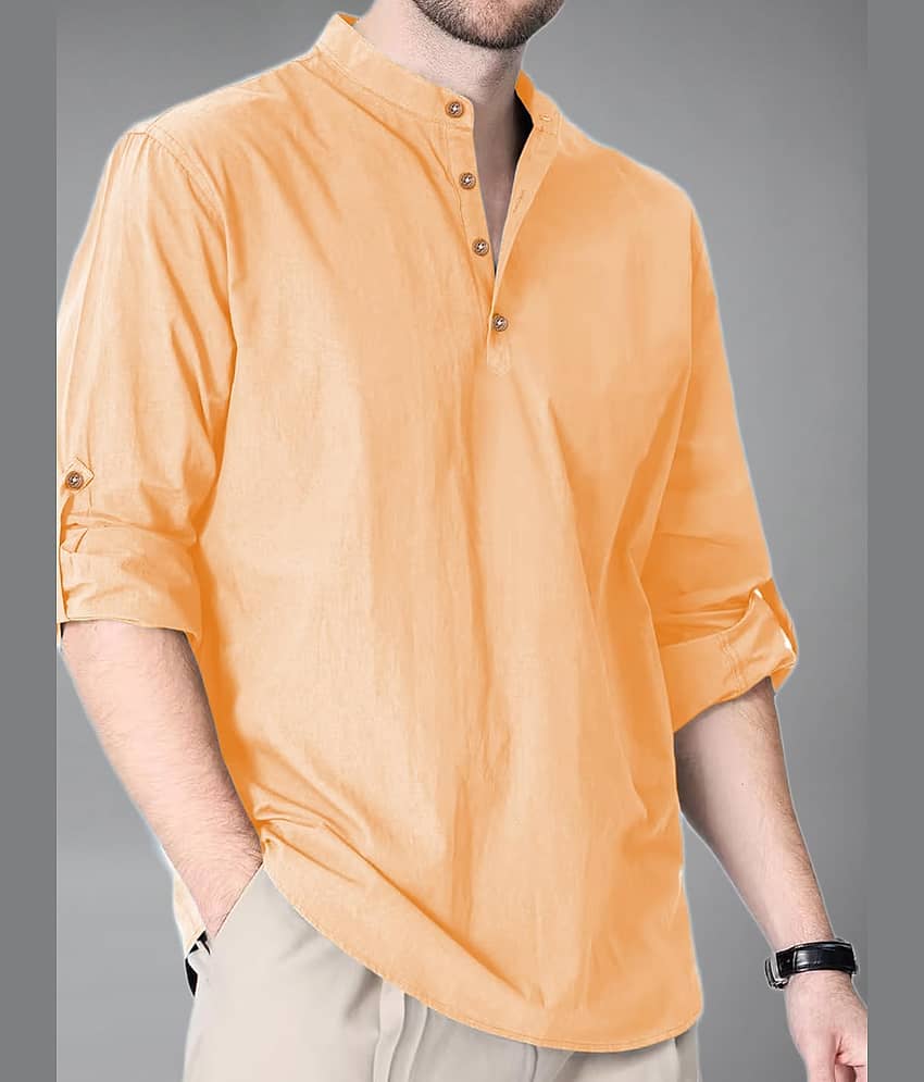 Vida Loca Cotton Blend Plain Shirt Style Kurta For Men ( Turquoise )
