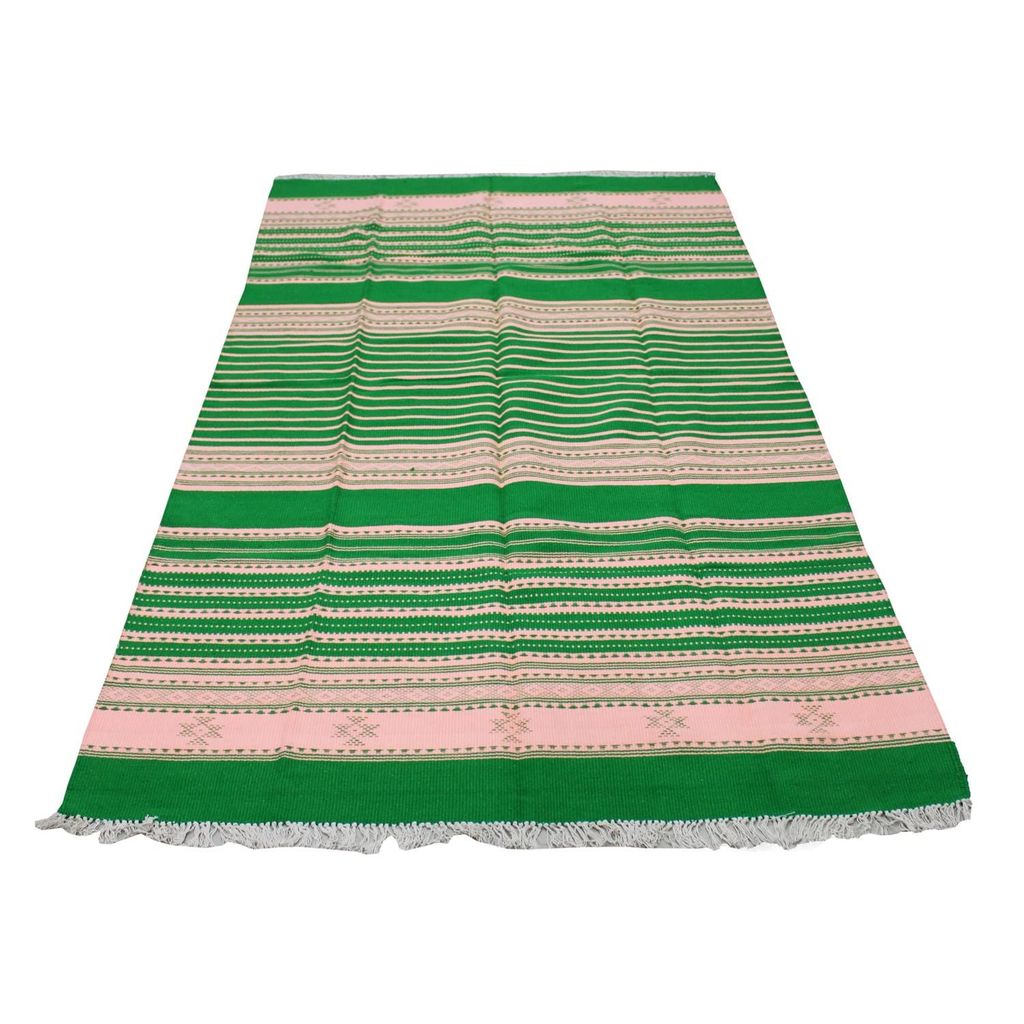 Garvi Gurjari (A Gujarat Govt Enterprise Handmade Traditional Kutchi Cotton Carpet/ Rugs - Green and Peach view 2