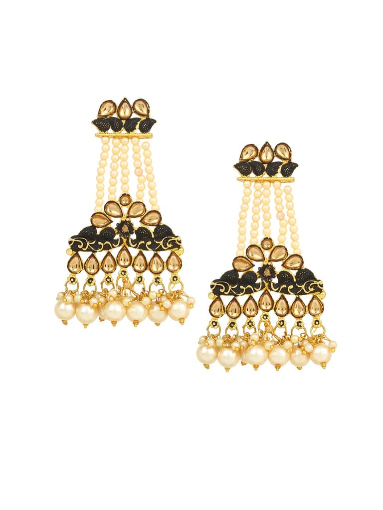 Cardinal Gold Color Moti Gold Plated Brass Grey Minakari Earrings Set view 2