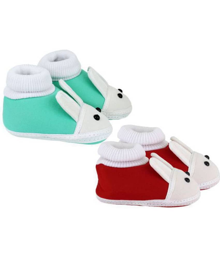 Neska Moda Pack Of 2 Baby Infant Soft Green and Maroon Booties For Age Group 0 To 12 Months view 2