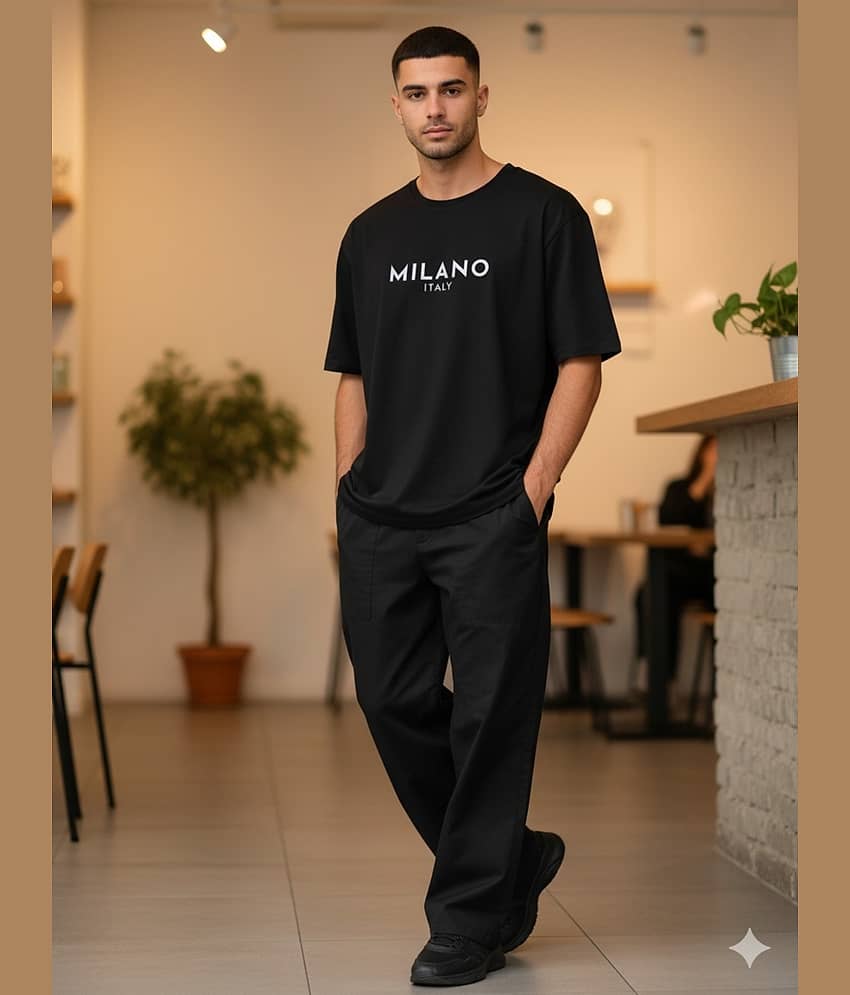 ELBATROSS Men Cotton Blend Oversized Fit Printed T-Shirt ( Black ) view 2