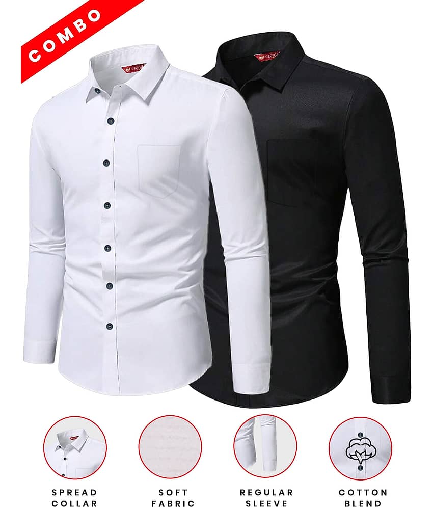 Yugnik Cotton Blend Slim Fit Full Sleeves Men's Formal Shirt - Green ( Pack of 2 ) view 2