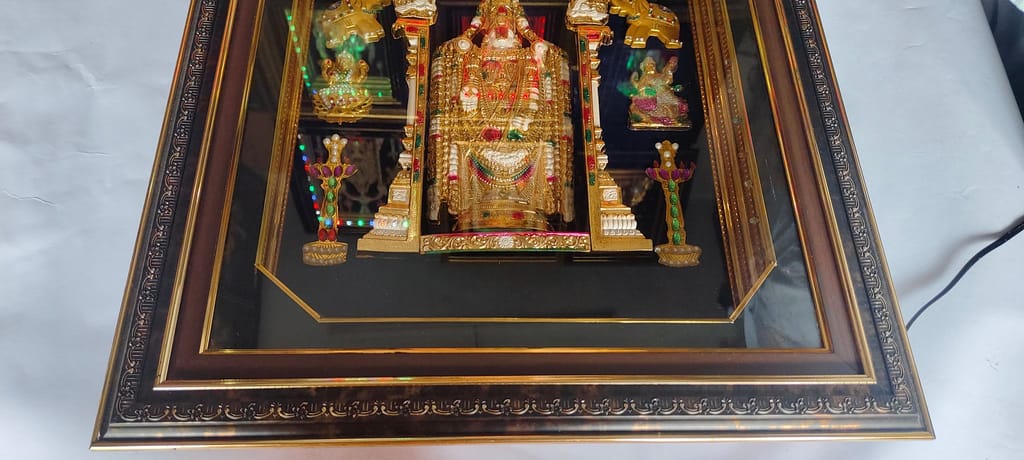 Gold-Plated Tirupati Balaji Temple Photo Frame with Stones view 2