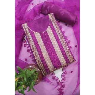Elegant Purple Unstitched Embroidered Suit with Lightweight Dupatta
