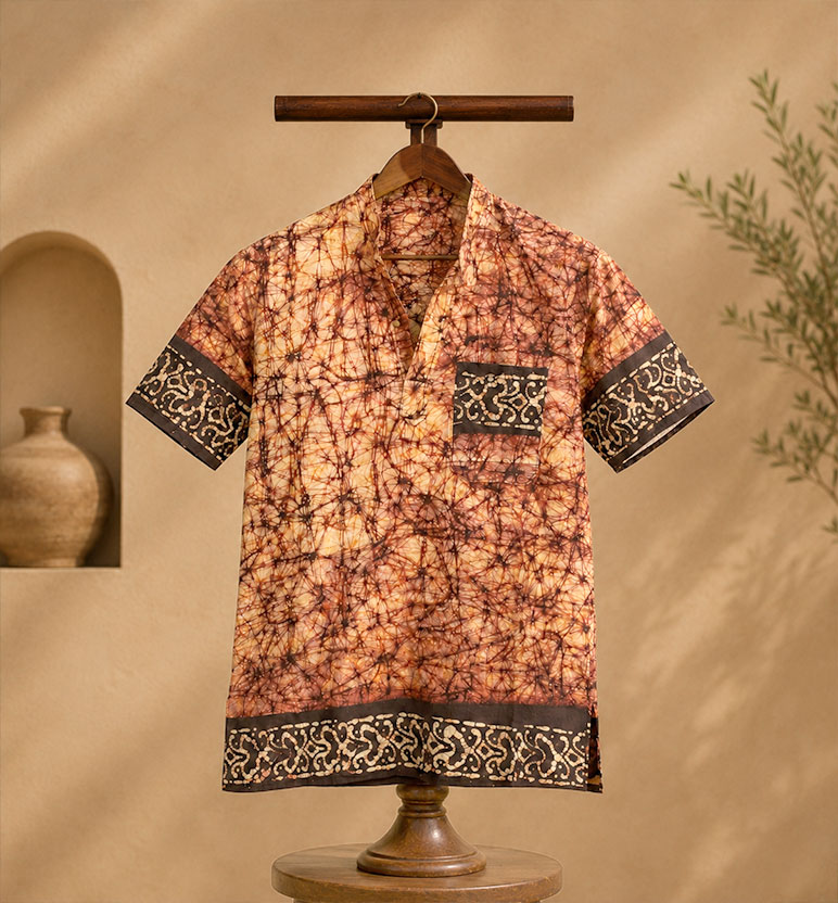 Handcrafted Batik Cotton Men's Short Kurta view 2